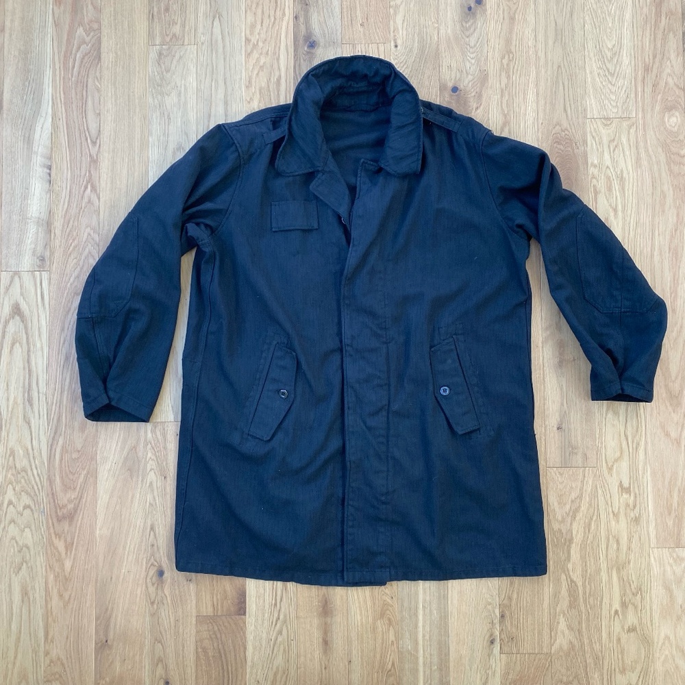 Gorgeous Vintage Black Cotton Canvas Military Trench Size L/XL